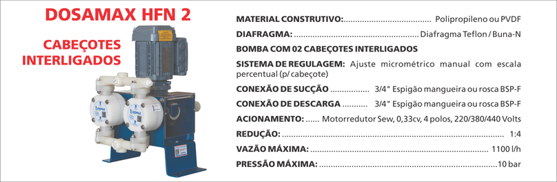 BombaDosadoraDosamaxHFN214 Otimize a dosagem com as bombas Dosamax da Bomax: precisão, confiabilidade e versatilidade para todos os tipos de fluidos.