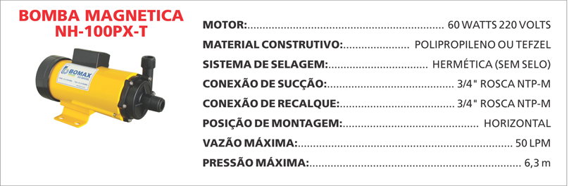 BombaMagneticaNH100PXT Maximize a segurança e a eficiência com as bombas magnéticas Maxmag da Bomax. Ideal para líquidos corrosivos ou perigosos.