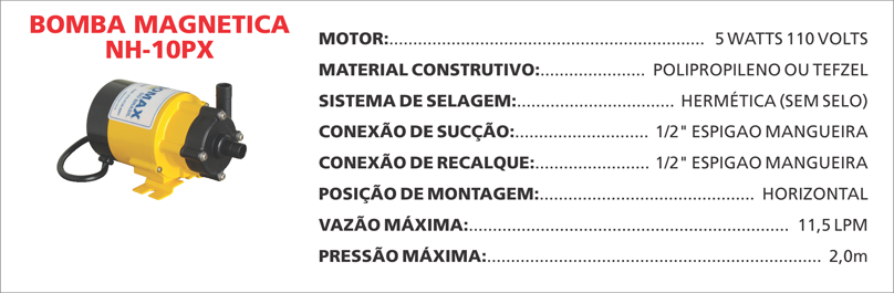 BombaMagneticaNH10PX Maximize a segurança e a eficiência com as bombas magnéticas Maxmag da Bomax. Ideal para líquidos corrosivos ou perigosos.