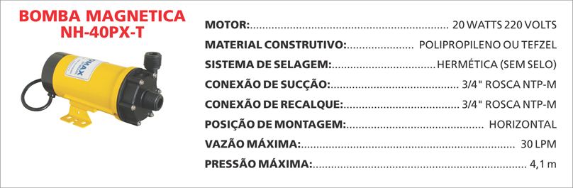 BombaMagneticaNH40PXT Maximize a segurança e a eficiência com as bombas magnéticas Maxmag da Bomax. Ideal para líquidos corrosivos ou perigosos.